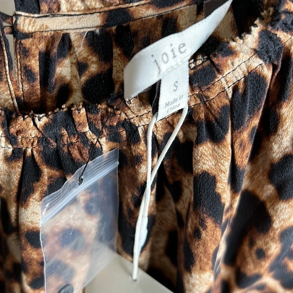 Joie Silk Animal Print Leopard Flutter Sleeve Top Size S